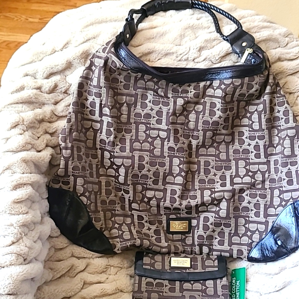 BENETTON logo tote and wallet, gently used
